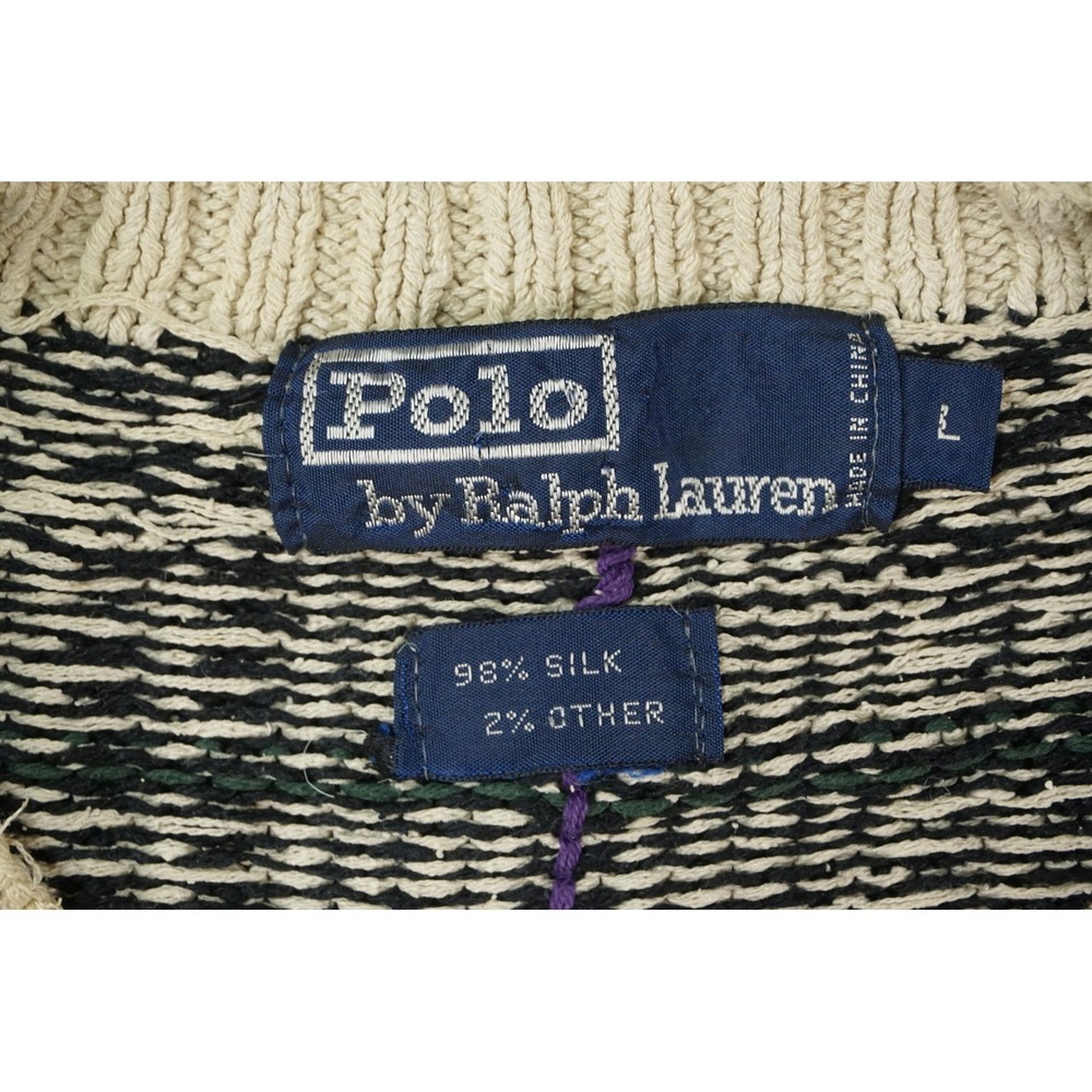 VTG Polo Ralph Lauren Mens Large V-Neck Fair Isle Knit Sweater Vest Cream Silk - Picture 3 of 5